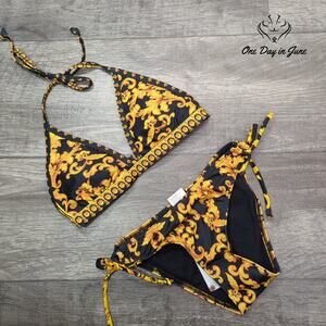 I Love Sexy Beauty Floral Tie Bottom Halter Bikini Swimsuit Size S